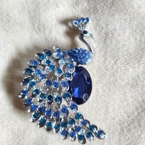 Elegant Blue Peacock Brooch